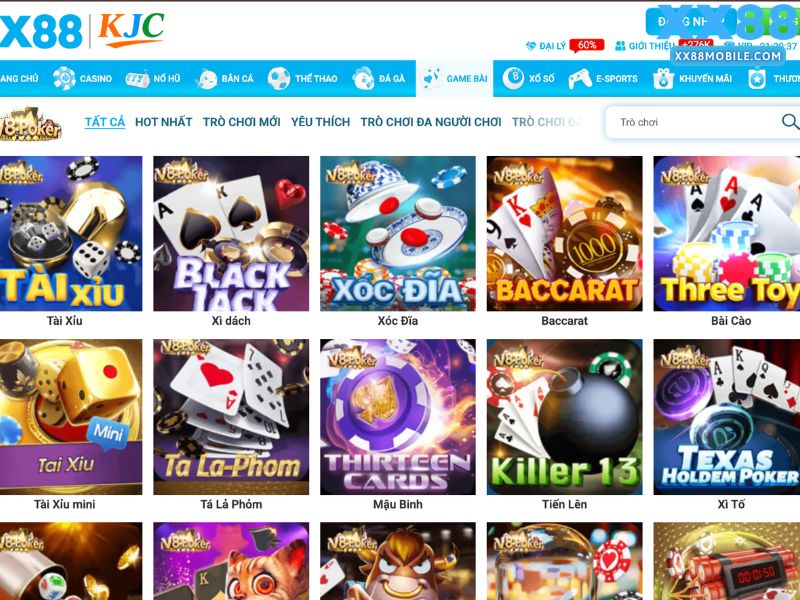 Đa dạng game bài tại XX88